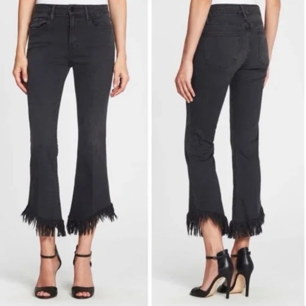 Frame Le Crop Mini Boot Shredded Raw Hem Mid Rise Jeans Size 29 Faded Black